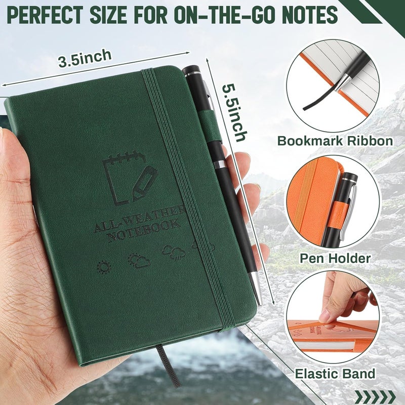 Resholder 3 Packs Waterproof Notebook 4" x 6" Stone Paper Notebook All-weather Small Pocket Notepad A6 Steno Pads Rain Waterproof Notepad for Woodworker Outdoor Wild Hiking(Brown, Green, Orange) - Image 2